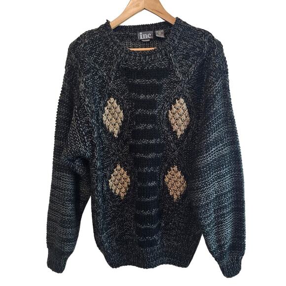 Vintage Inc. Sweater Mens Medium Gray 90s Geometric Cosby Academia Retro Grandpa - Picture 1 of 8